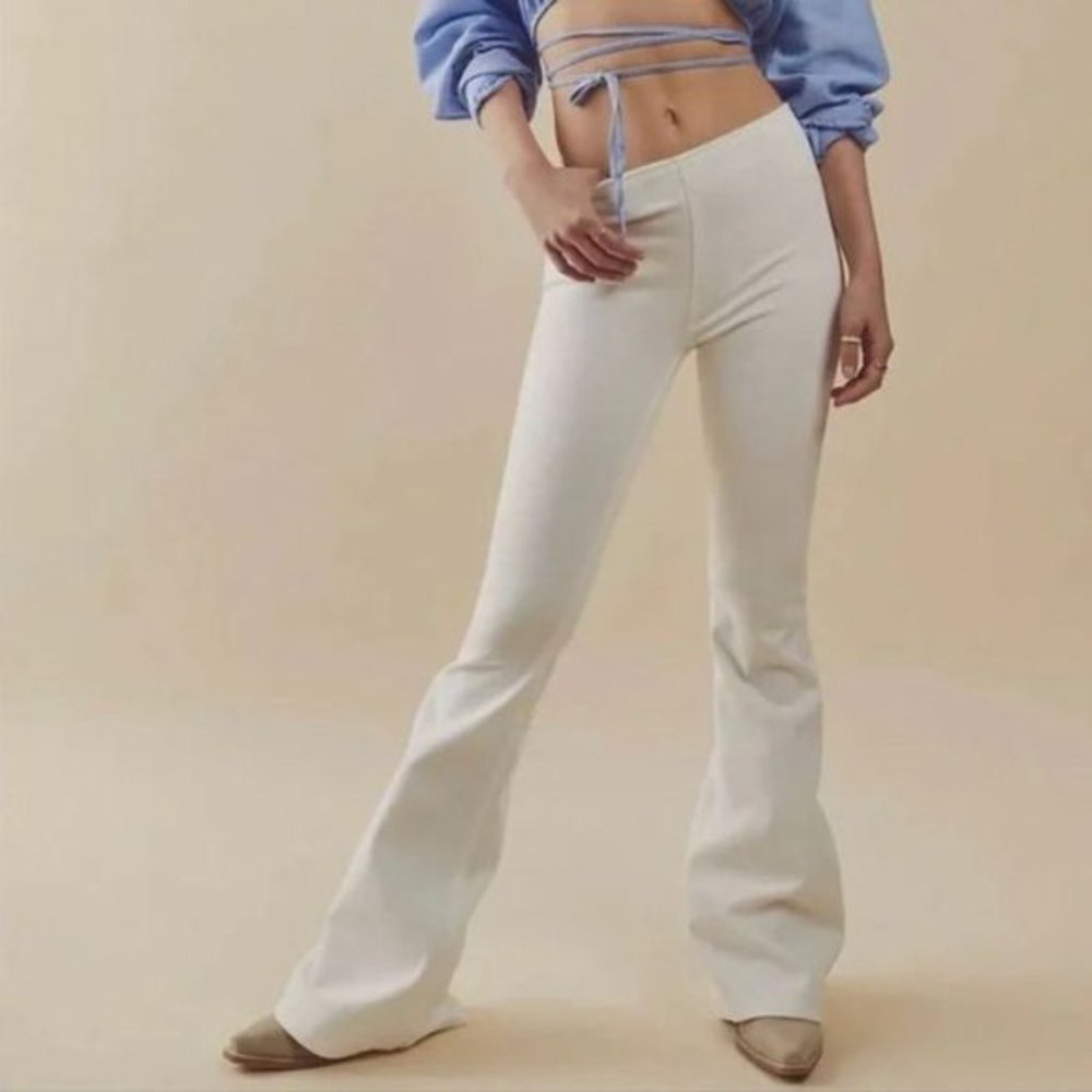 Free People Cream High-Rise Flare Jeans